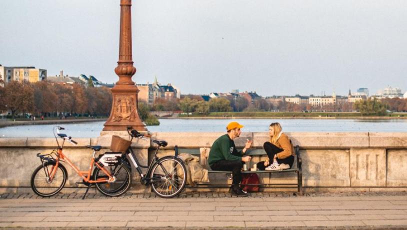 Relaxing with coffee on Queen Louise Bridge Copenhagen