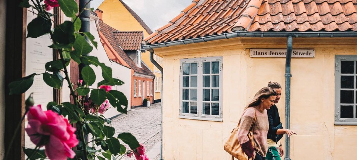 Women walking in old town of Odense on Fyn