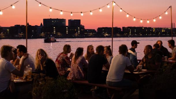 Summer evening at Reffen street food market in Copenhagen