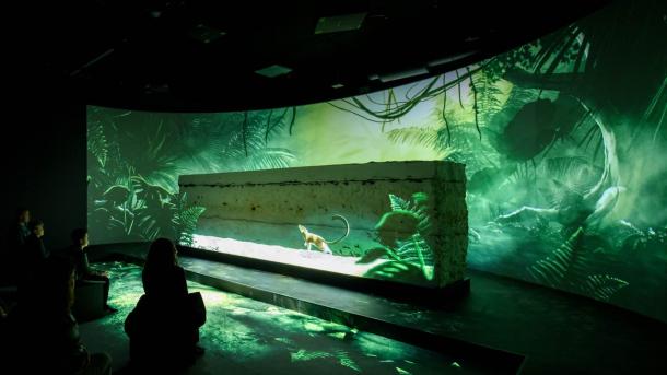 Bezoekers in de Stevns Klint Experience in Denemarken