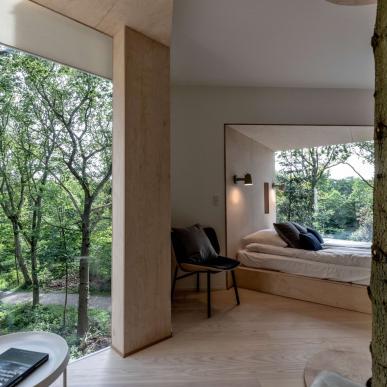 Utsikten fra innsiden av Løvtag Tretopphotell